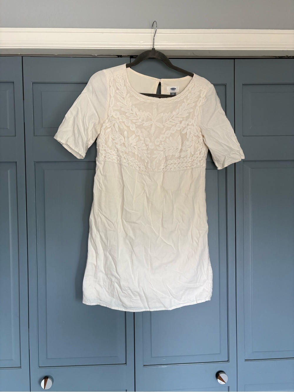 Old Navy Cream Embroidered Mini Dress